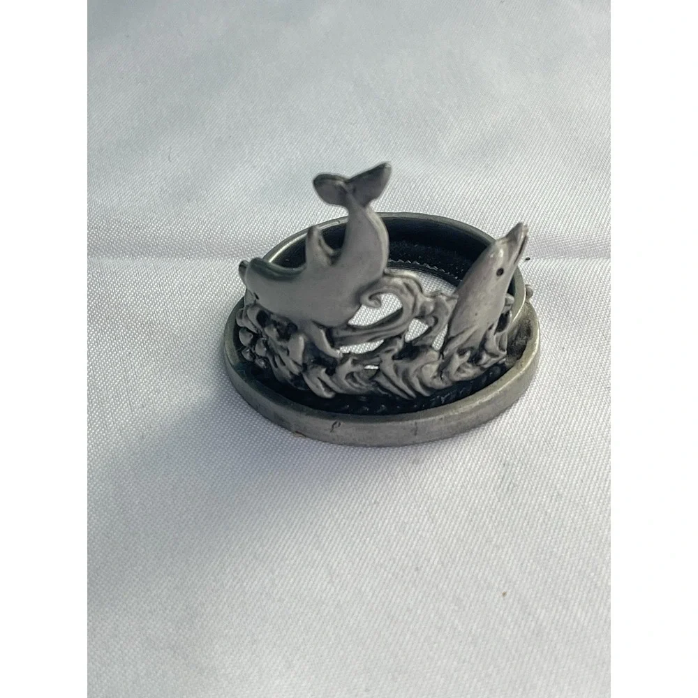 Vintage Pewter‎ Dolphin Napkin Ring | Nautical Coastal Table Decor | Ocean Theme